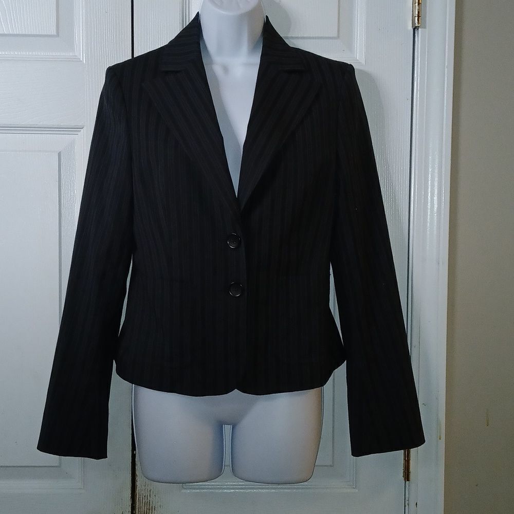 Express Design Studio black & dark blue striped button front blazer jacket Sz 4